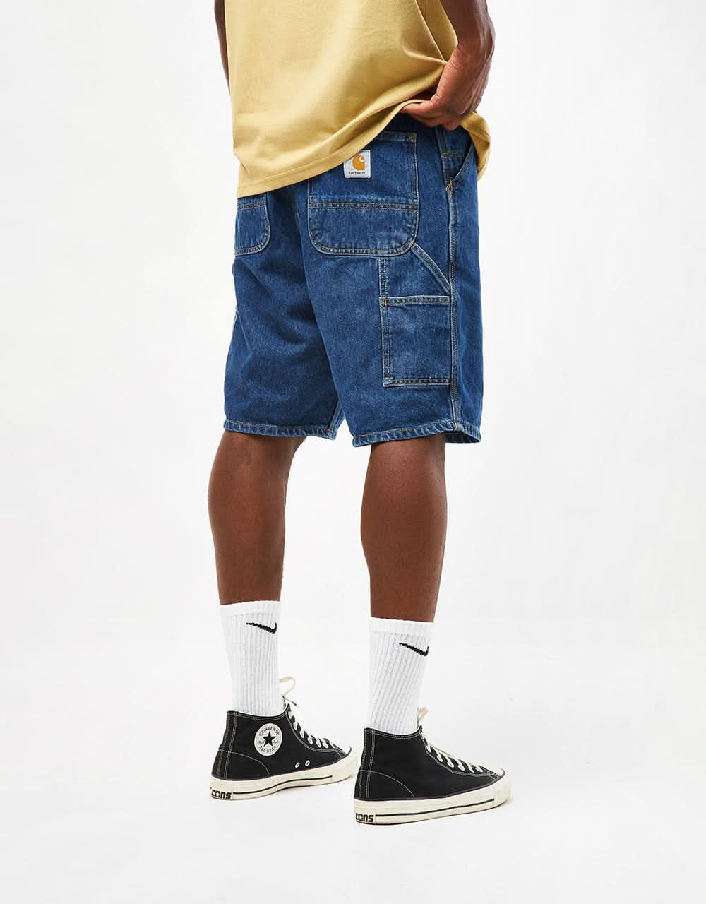 C WIP Single Knee Shorts - Blue (Stone Washed)
