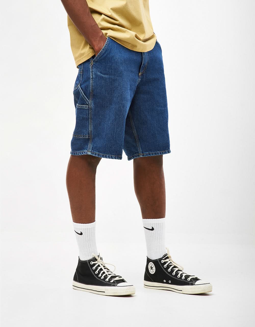 C WIP Single Knee Shorts - Blue (Stone Washed)