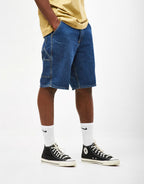 C WIP Single Knee Shorts - Blue (Stone Washed)