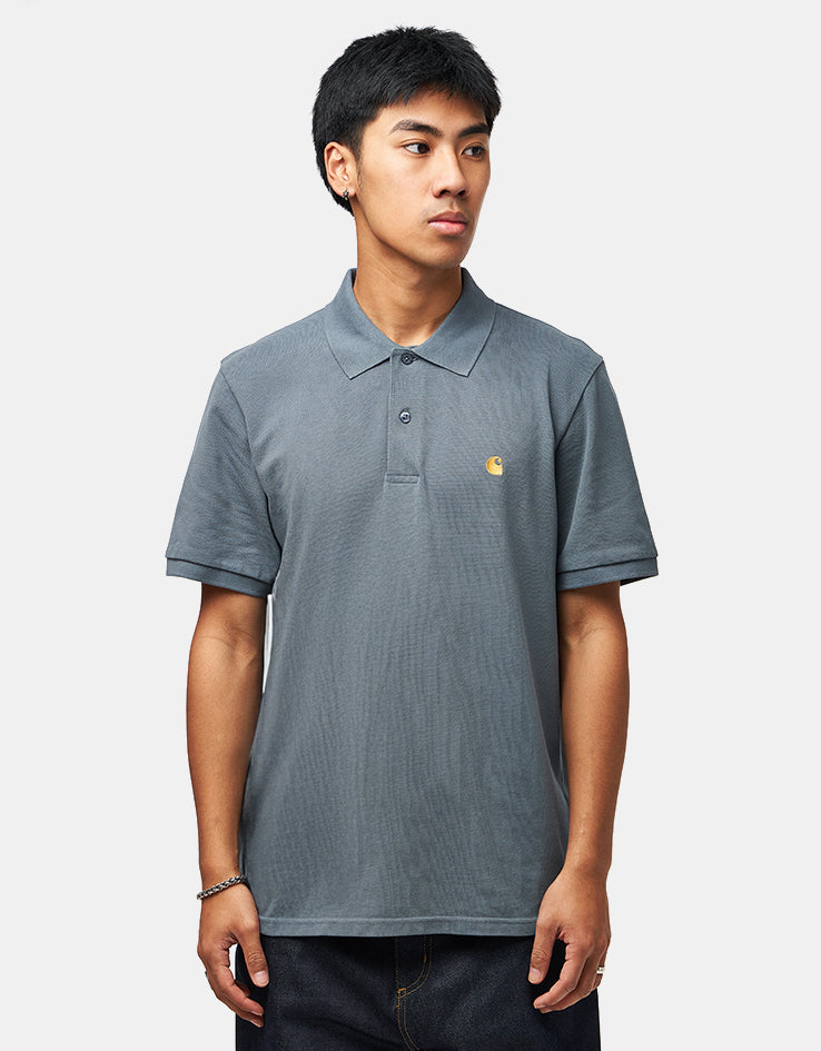 C WIP S/S Chase Pique Polo - Cozy Blue/Gold