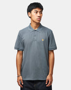 C WIP S/S Chase Pique Polo - Cozy Blue/Gold