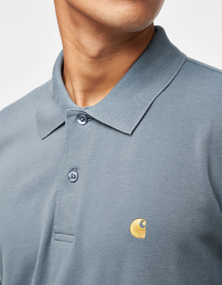 C WIP S/S Chase Pique Polo - Cozy Blue/Gold