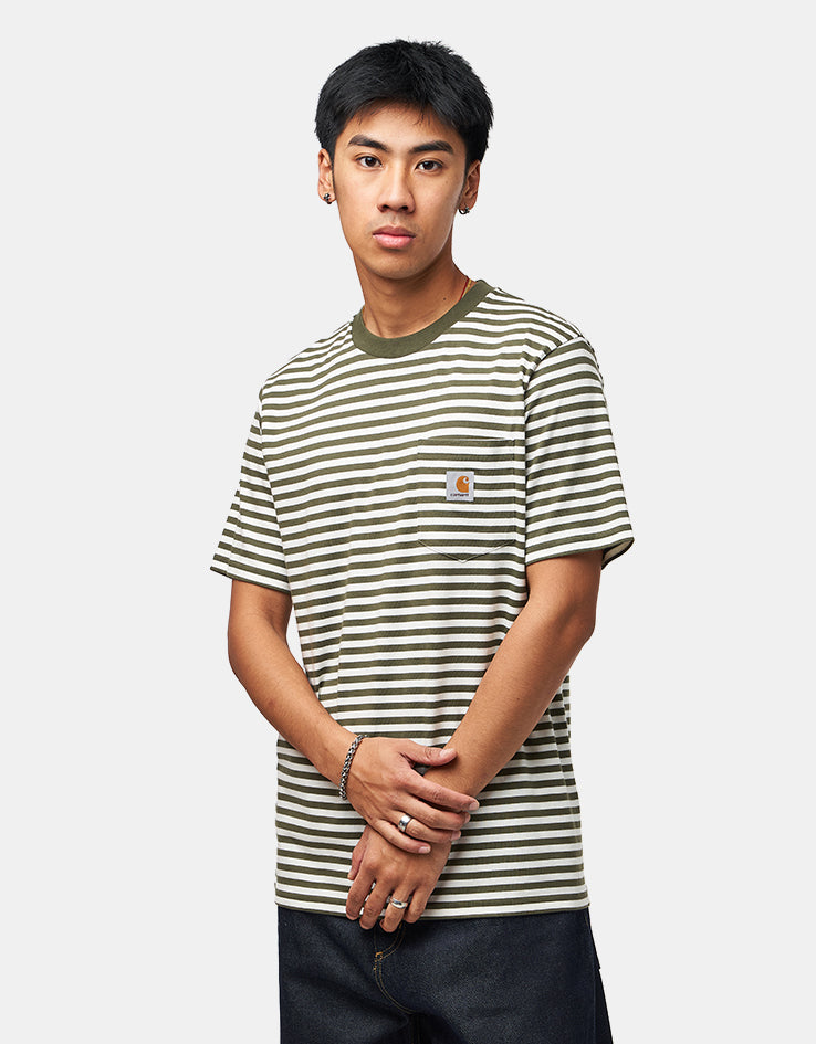 C WIP S/S Ezra Pocket T-Shirt - Ezra Stripe/Leaf/Wax