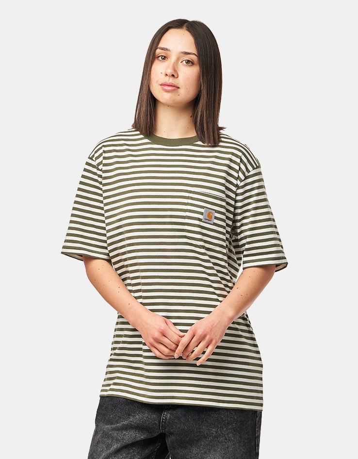 C WIP S/S Ezra Pocket T-Shirt - Ezra Stripe/Leaf/Wax