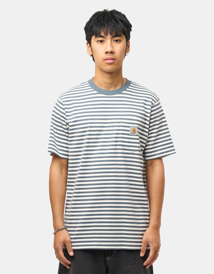 C WIP S/S Ezra Pocket T-Shirt - Ezra Stripe/Cozy Blue/Wax