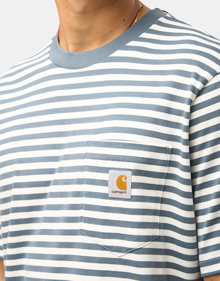 C WIP S/S Ezra Pocket T-Shirt - Ezra Stripe/Cozy Blue/Wax