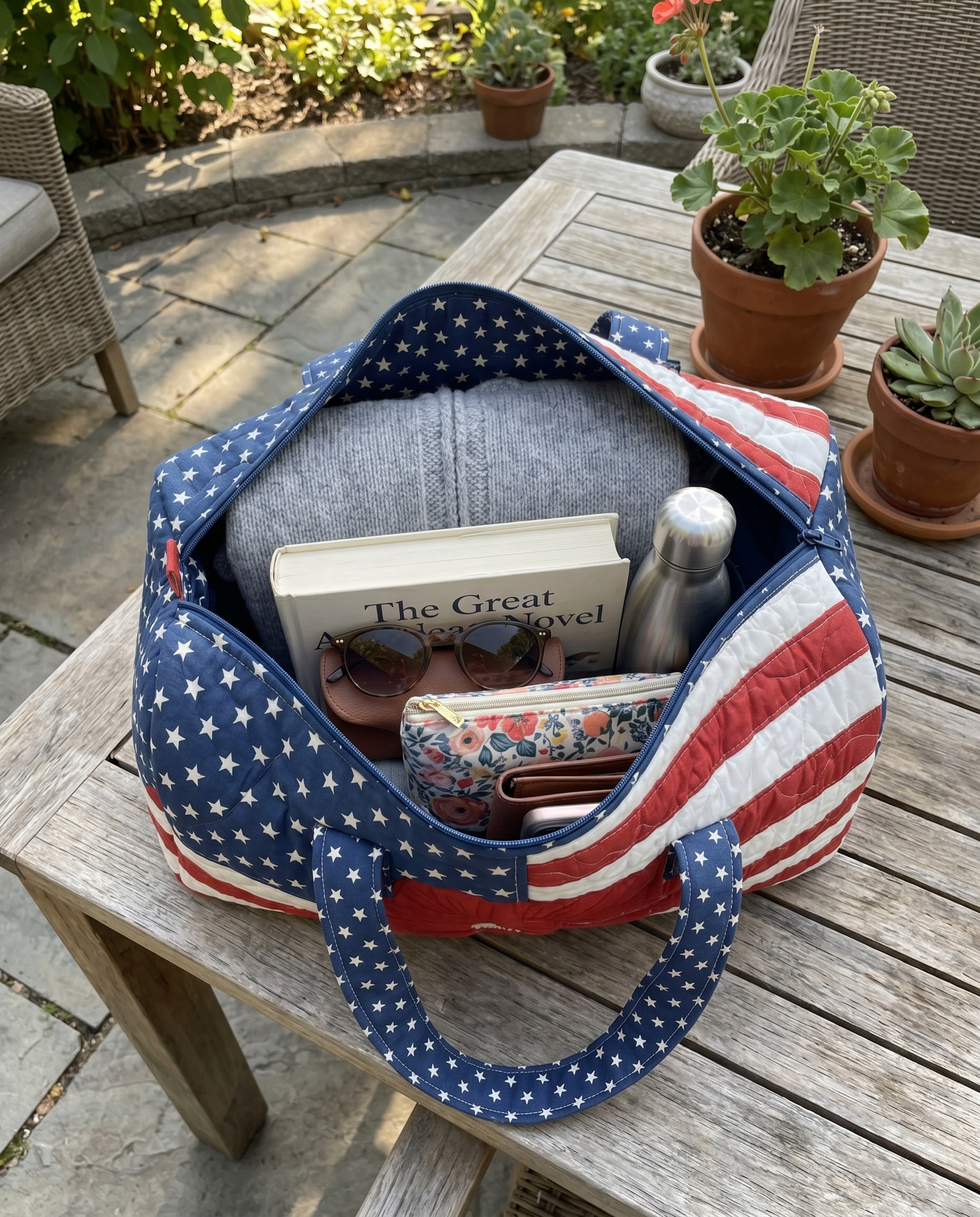 Handmade quilted usa tote bag