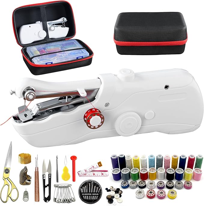 Handheld Sewing Machine with Black Storage Case and 109-Piece Sewing Kit
