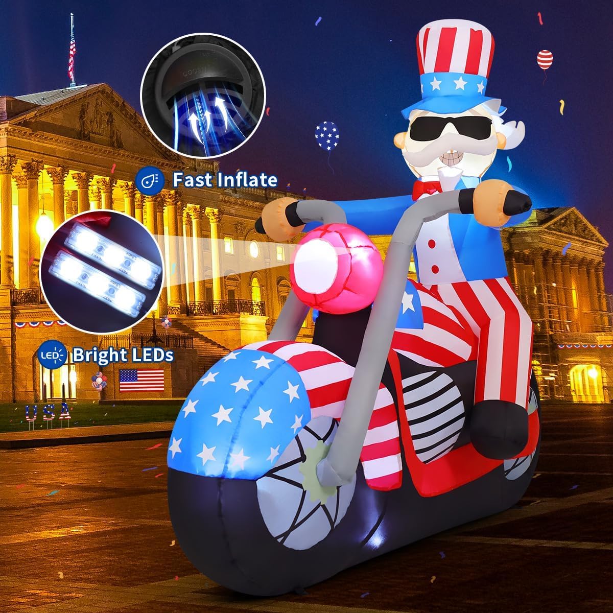 4th of July Patriotic Inflatable Sam Uncle Blow Up Decorations
