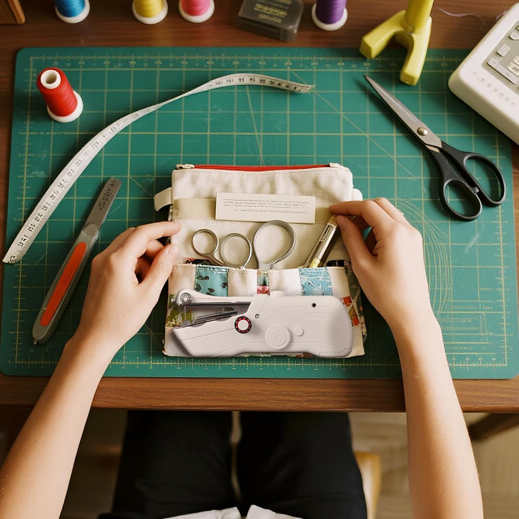 Handheld Sewing Machine with Black Storage Case and 109-Piece Sewing Kit