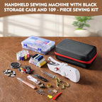 Handheld Sewing Machine with Black Storage Case and 109-Piece Sewing Kit