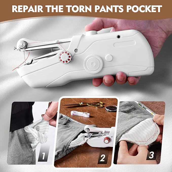 Handheld Sewing Machine with Black Storage Case and 109-Piece Sewing Kit